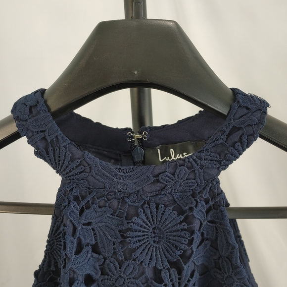 Lulus Navy Lace Cocktail Dress Small NWT Sleeveless Floral Mini - Picture 9 of 13